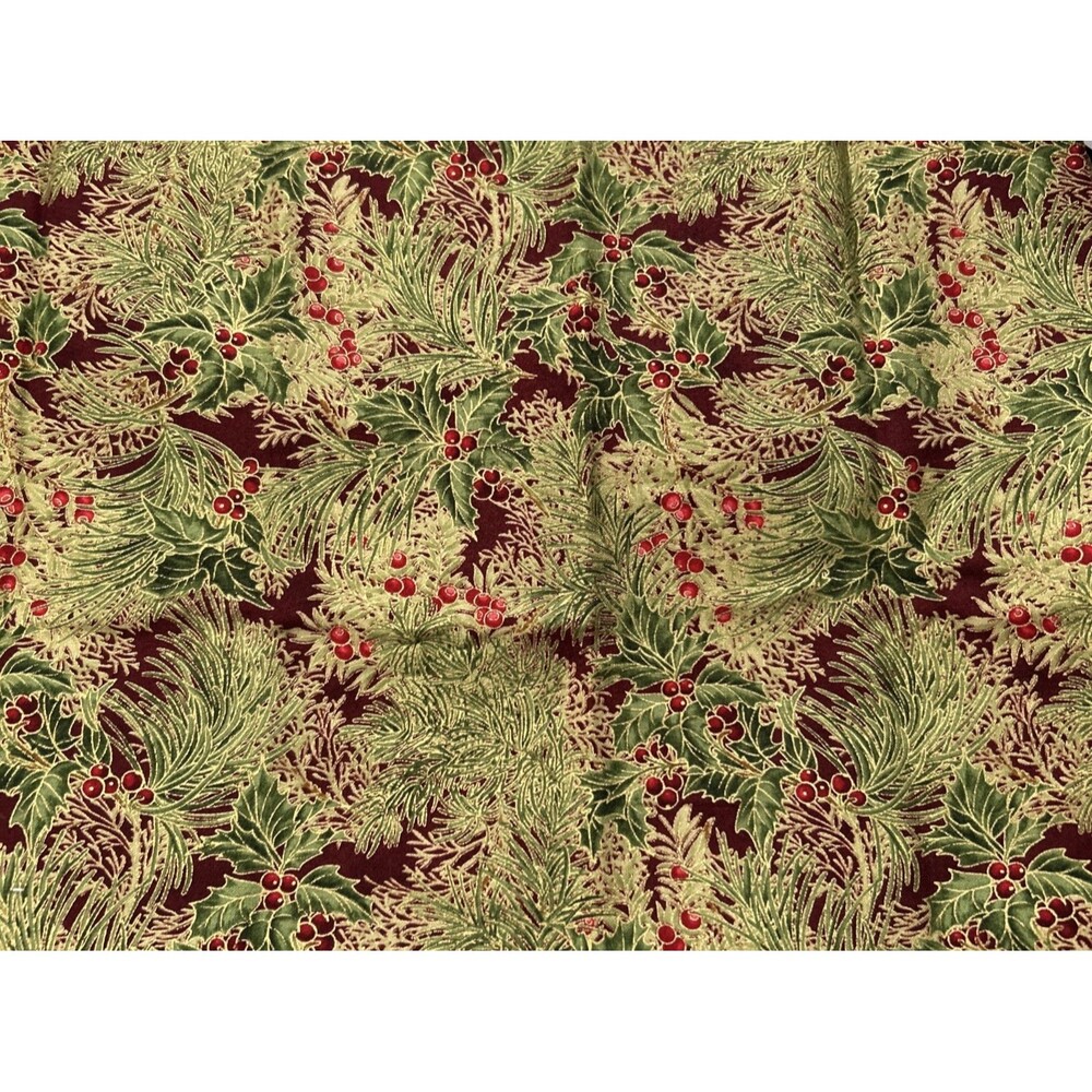 Cotton Quilting Fabric Christmas Florals Pine Holly Red Green Gold 24" X 42"